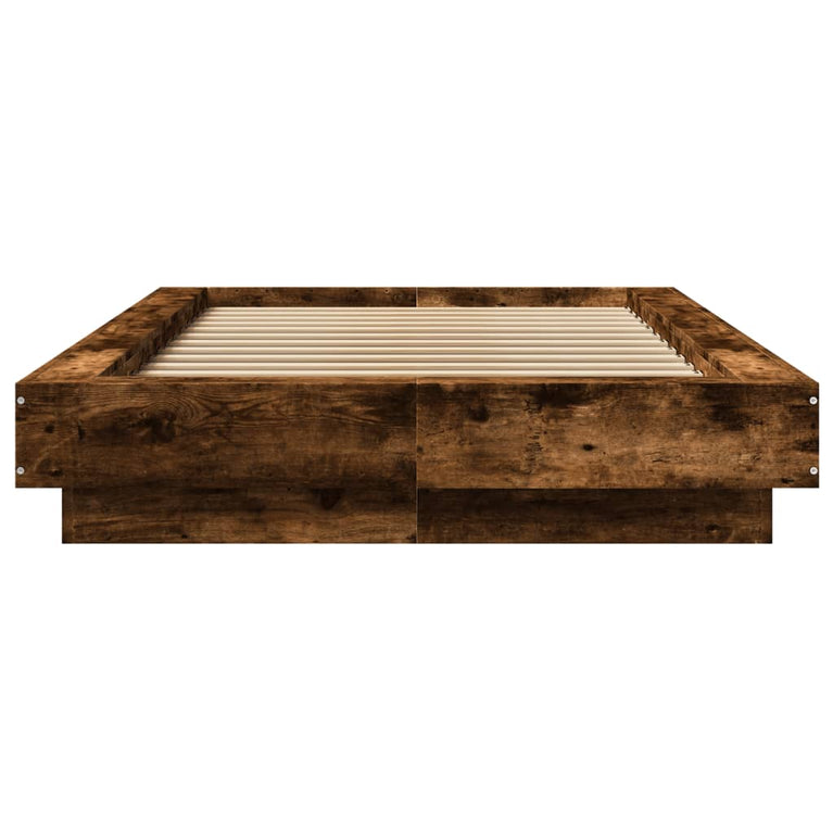 Bedframe LED-verlichting bewerkt hout gerookt eiken 75x190 cm