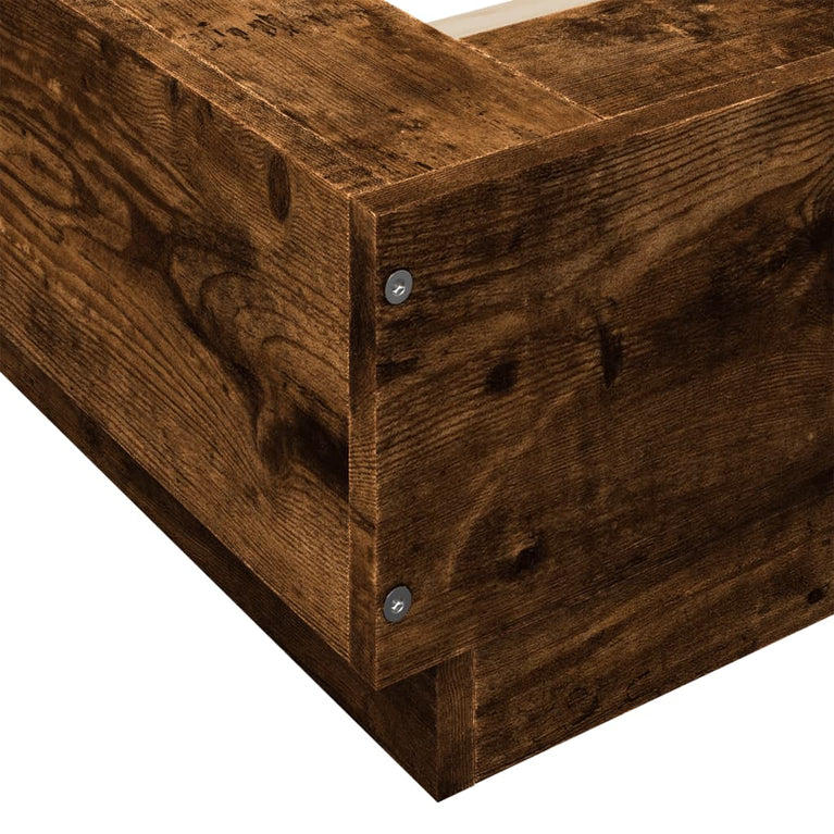 Bedframe LED-verlichting bewerkt hout gerookt eiken 75x190 cm