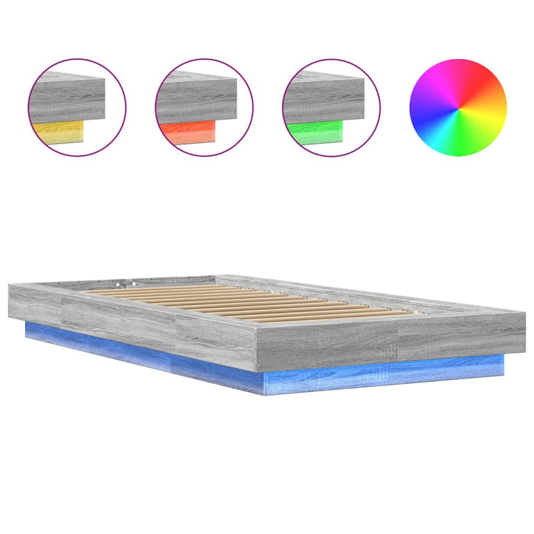 Bedframe met LED-verlichting bewerkt hout grijs sonoma 75x190cm