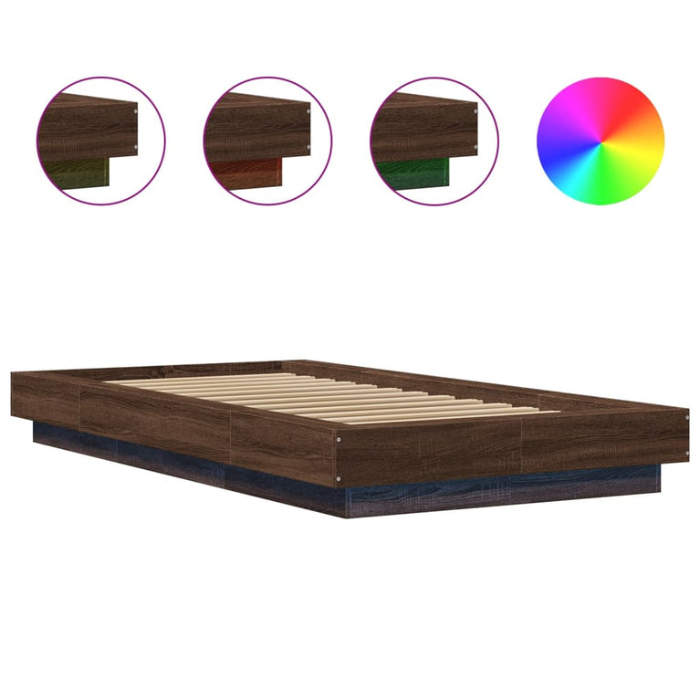 Bedframe met LED-verlichting bruin eikenkleurig 75x190 cm