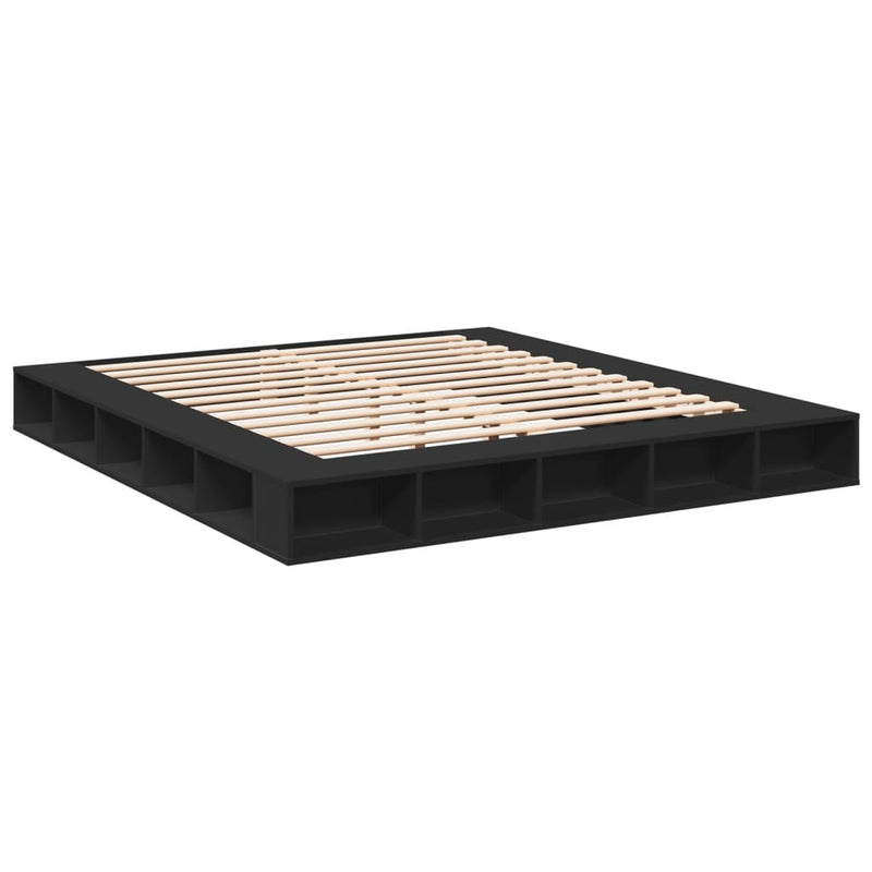 Bedframe massief hout zwart 200x200 cm