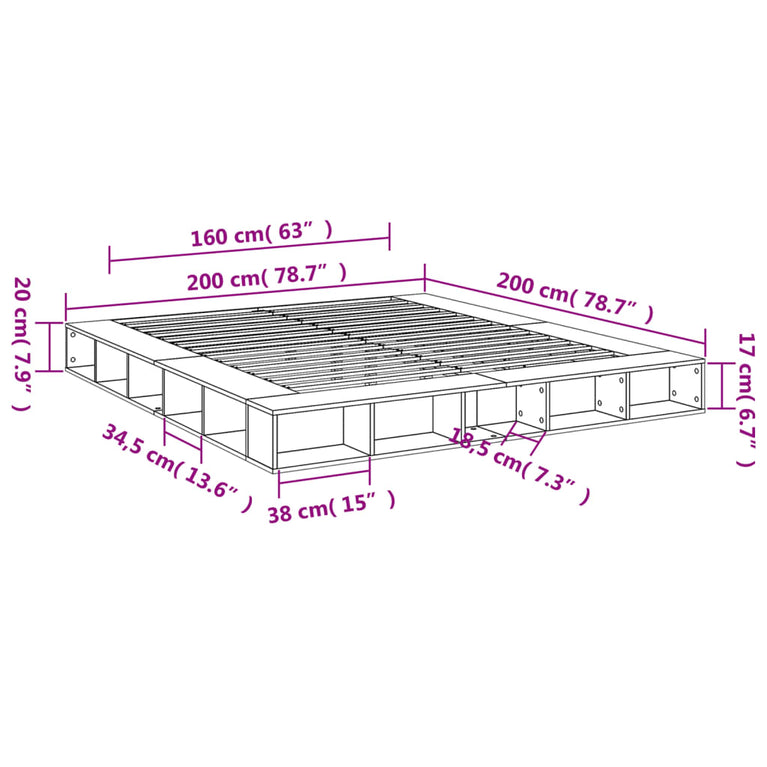Bedframe bewerkt hout sonoma eikenkleurig 200x200 cm