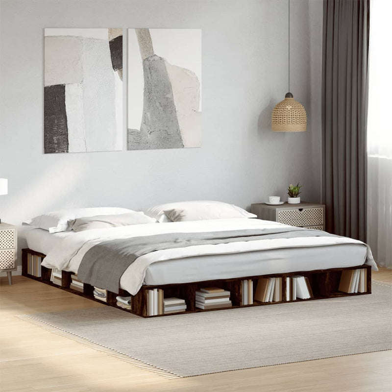 Bedframe bewerkt hout gerookt eikenkleurig 200x200 cm