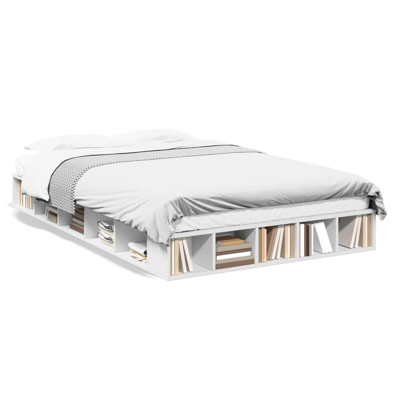 Bedframe LED massief hout wit 140x190 cm