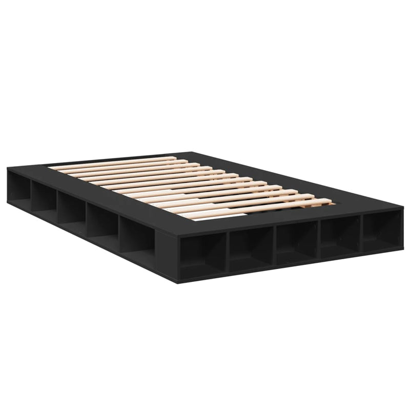 Bedframe LED massief hout zwart 140x190 cm