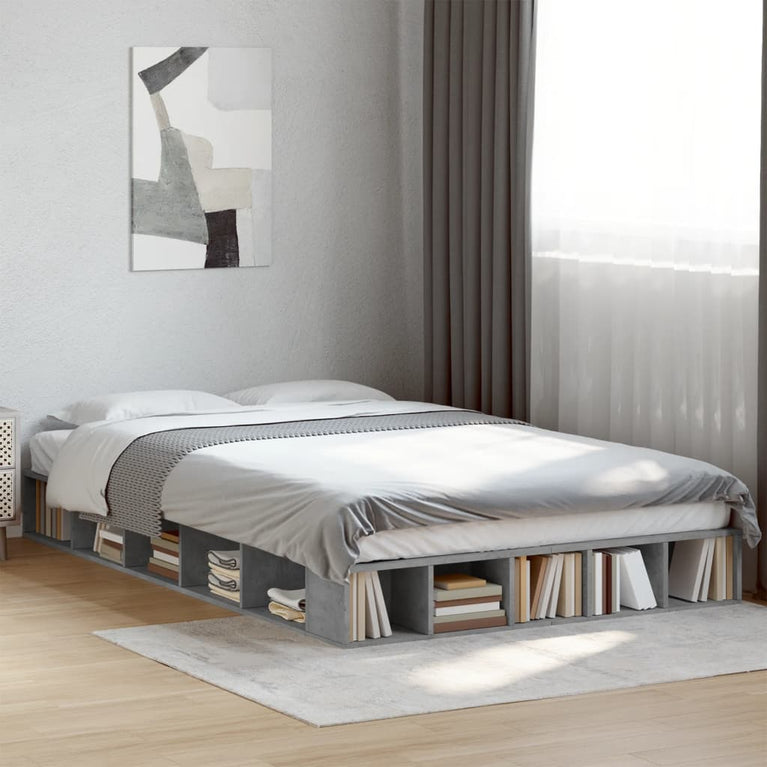 Bedframe bewerkt hout betongrijs 120x190 cm