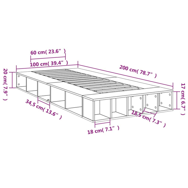 Bedframe bewerkt hout bruin eikenkleur 100x200 cm