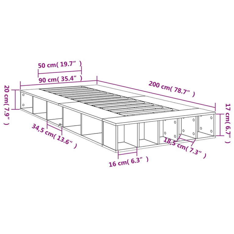 Bedframe bewerkt hout gerookt eikenkleurig 90x200 cm