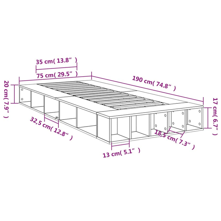 Bedframe bewerkt hout wit 75x190 cm
