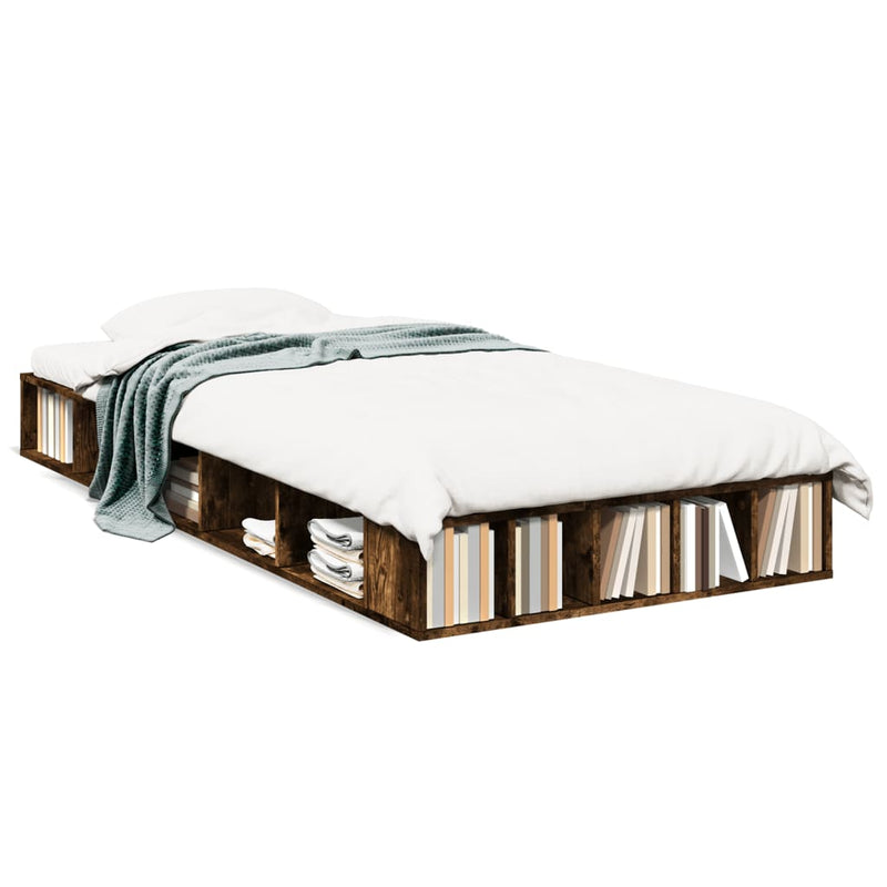 Bedframe bewerkt hout gerookt eikenkleurig 75x190 cm