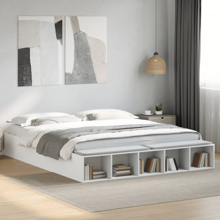 Bedframe massief hout wit 200x200 cm