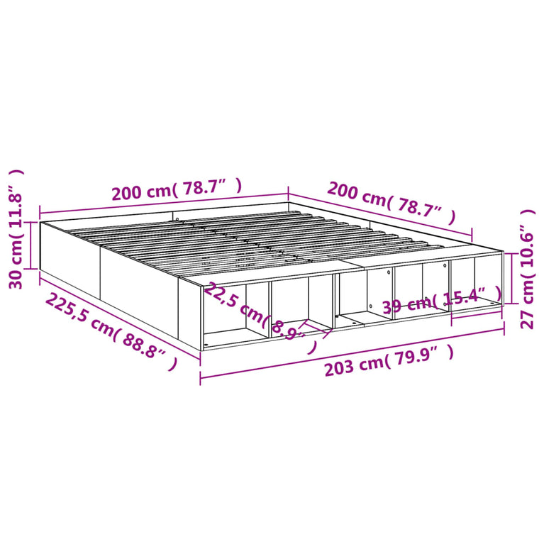 Bedframe massief hout wit 200x200 cm