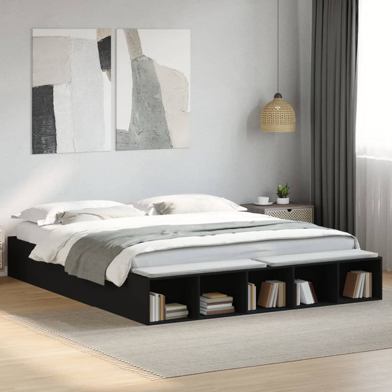 Bedframe massief hout zwart 200x200 cm