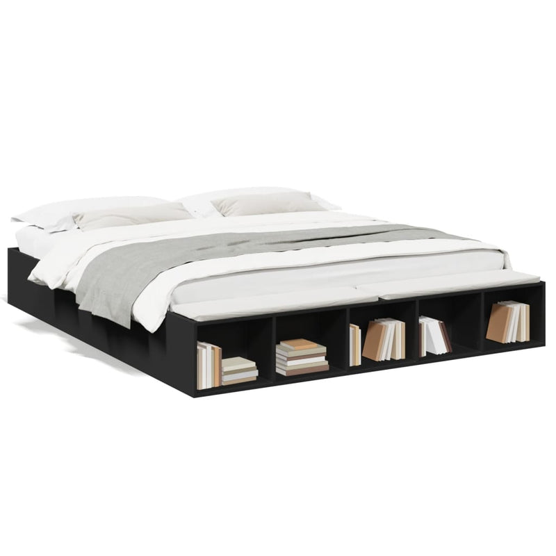 Bedframe massief hout zwart 200x200 cm