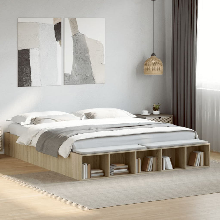 Bedframe bewerkt hout sonoma eikenkleurig 200x200 cm