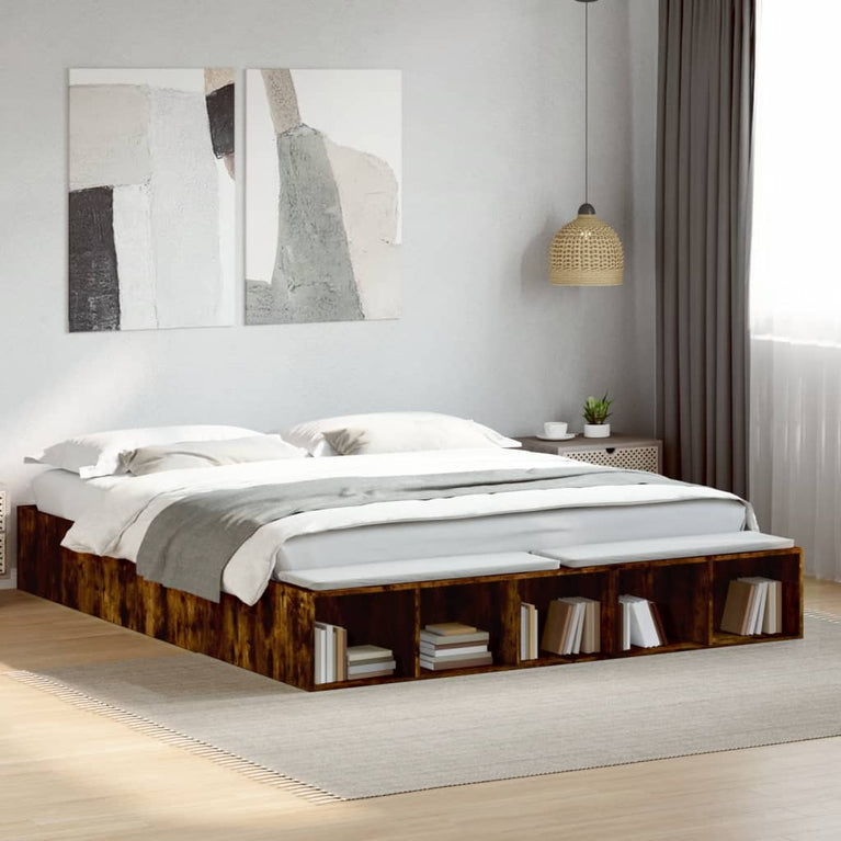 Bedframe bewerkt hout gerookt eikenkleurig 200x200 cm