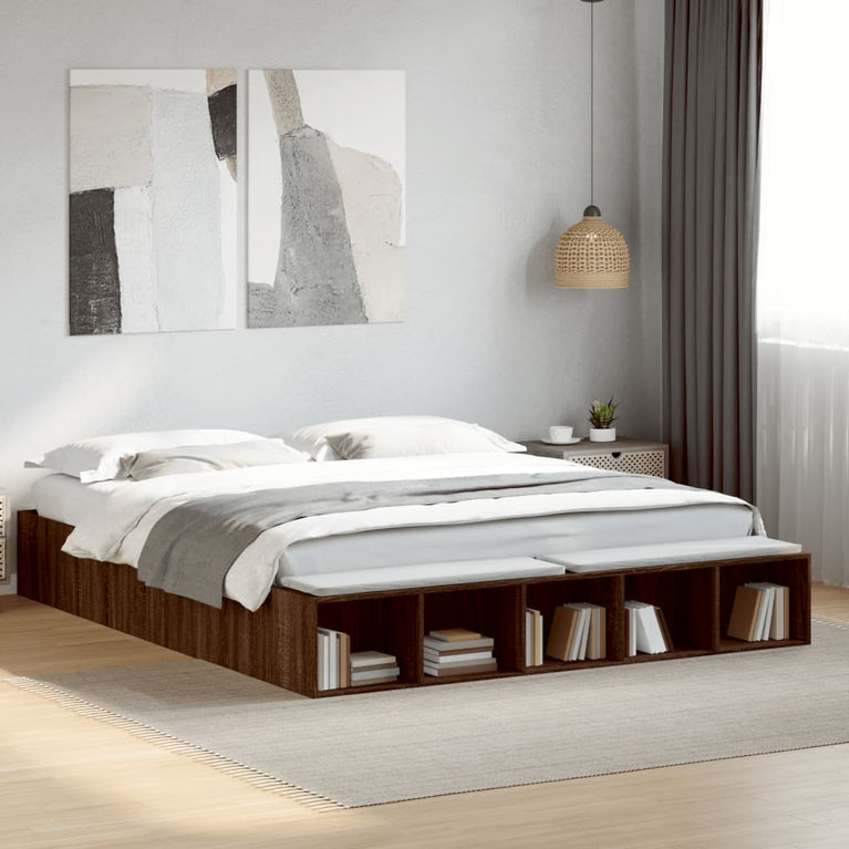 Bedframe bewerkt hout bruin eikenkleur 200x200 cm