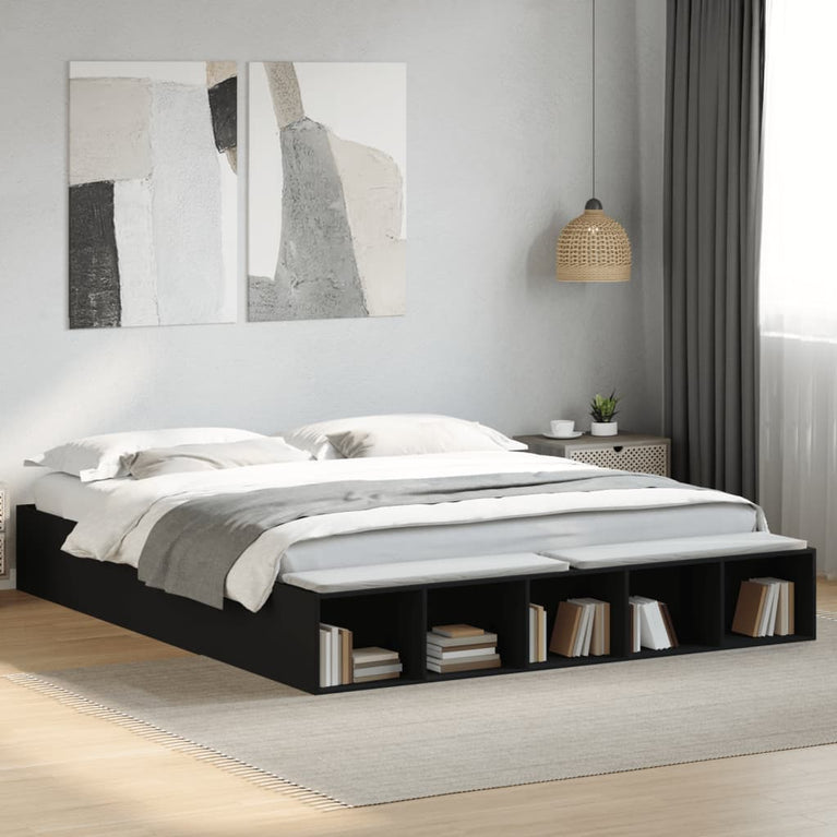 Bedframe bewerkt hout zwart 180x200 cm