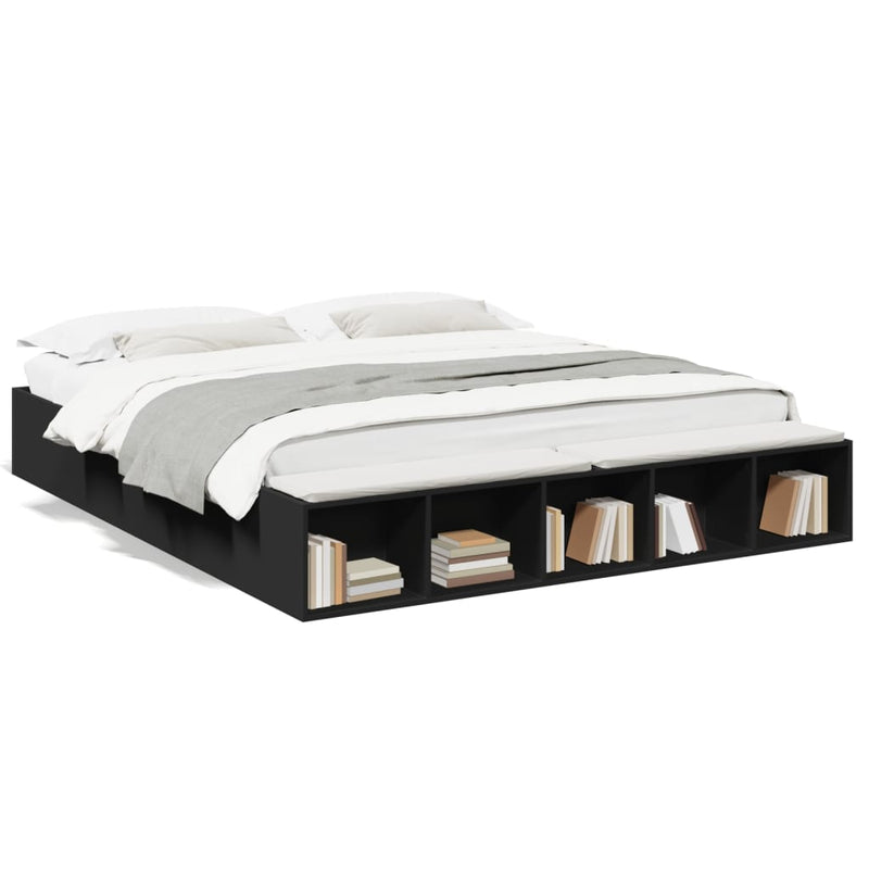 Bedframe bewerkt hout zwart 180x200 cm