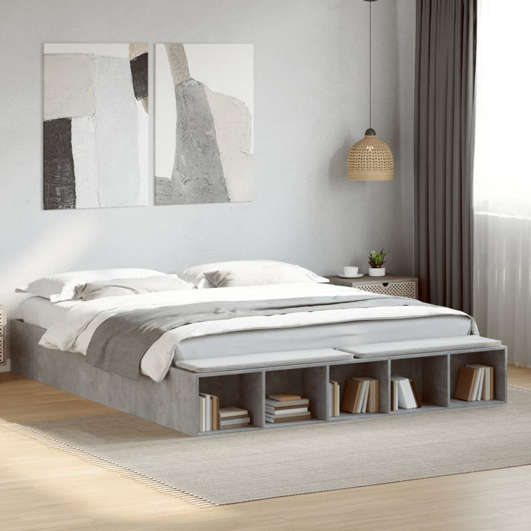 Bedframe bewerkt hout betongrijs 180x200 cm