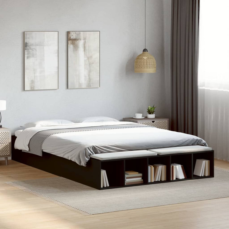 Bedframe bewerkt hout zwart 160x200 cm