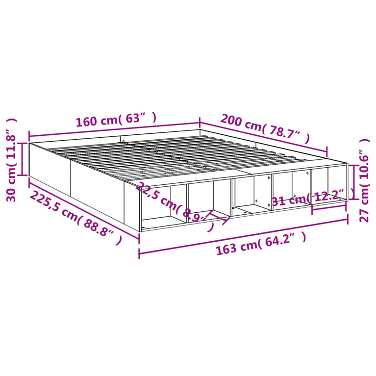 Bedframe bewerkt hout zwart 160x200 cm