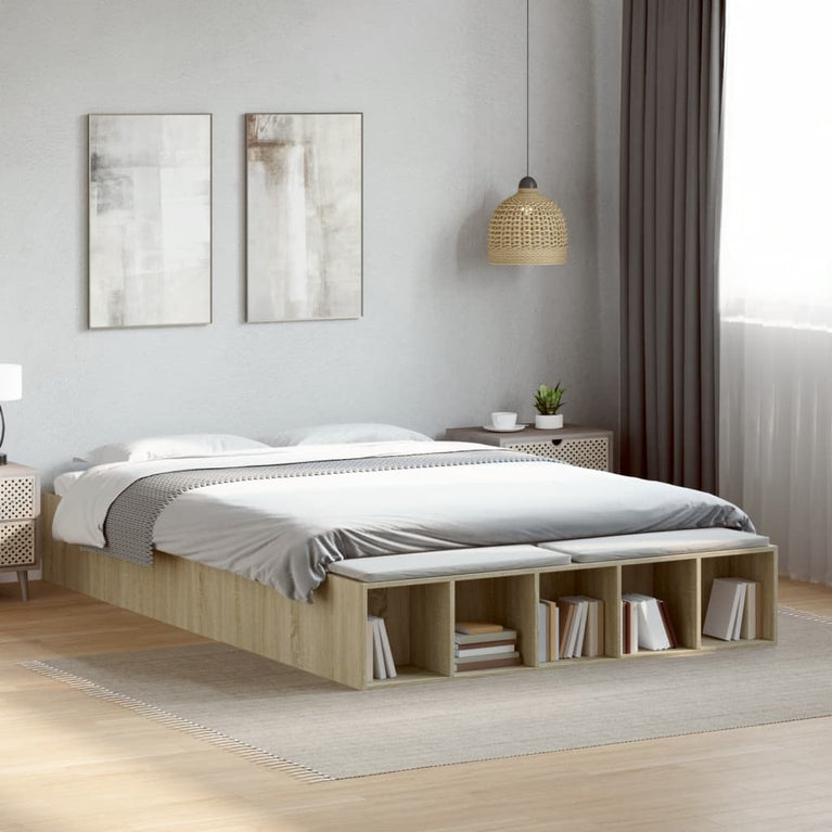 Bedframe bewerkt hout sonoma eikenkleurig 160x200 cm