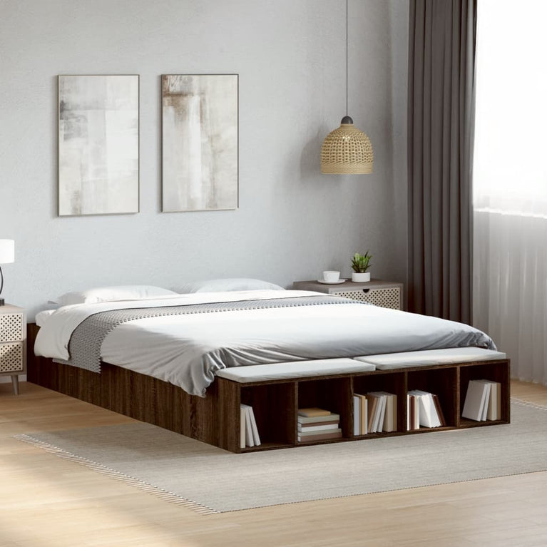 Bedframe bewerkt hout bruin eikenkleur 160x200 cm