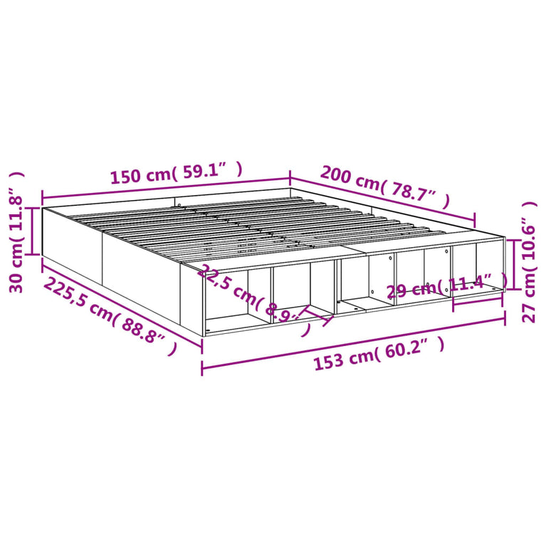 Bedframe bewerkt hout zwart 150x200 cm