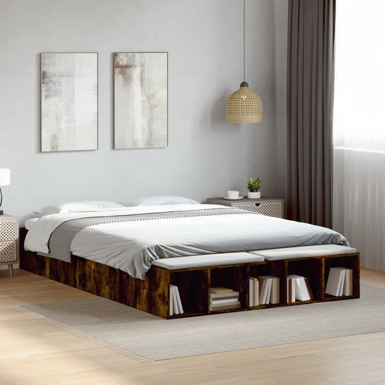 Bedframe bewerkt hout gerookt eikenkleurig 150x200 cm