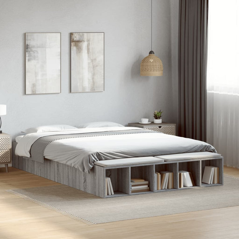 Bedframe bewerkt hout grijs sonoma eikenkleurig 150x200 cm