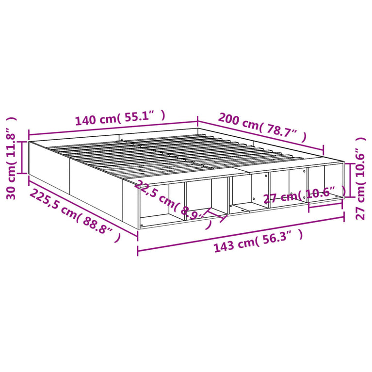 Bedframe bewerkt hout sonoma eikenkleurig 140x200 cm