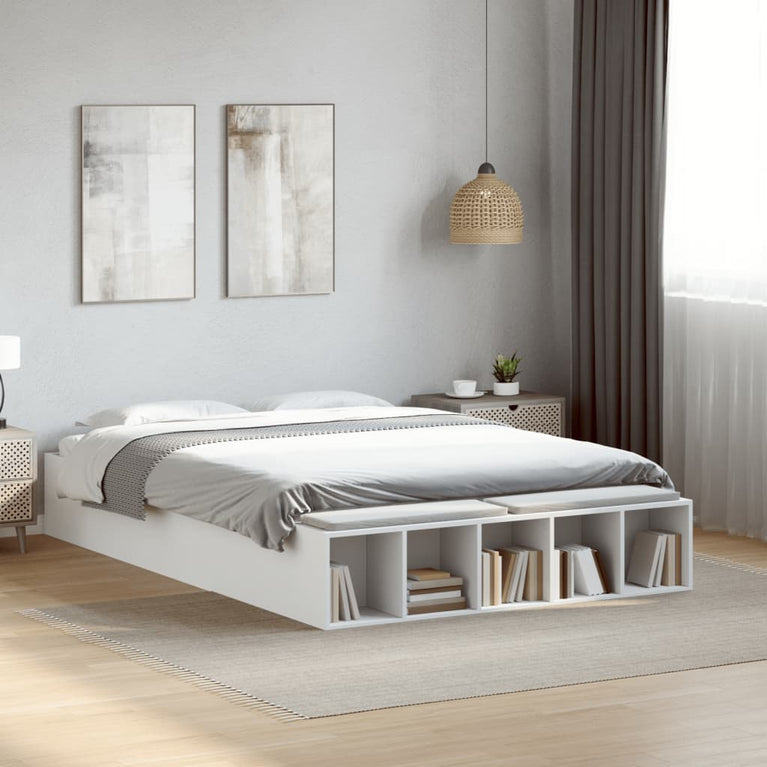 Bedframe LED massief hout wit 120x200 cm