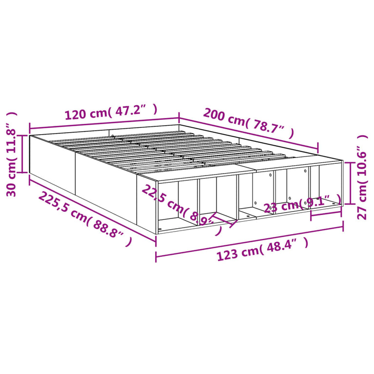 Bedframe LED massief hout wit 120x200 cm