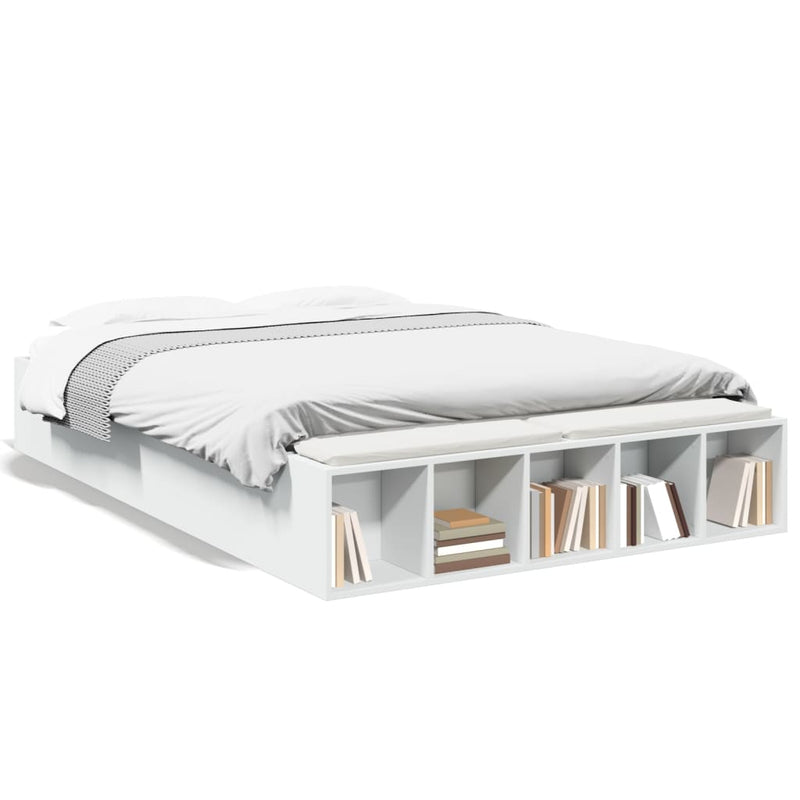 Bedframe LED massief hout wit 120x200 cm