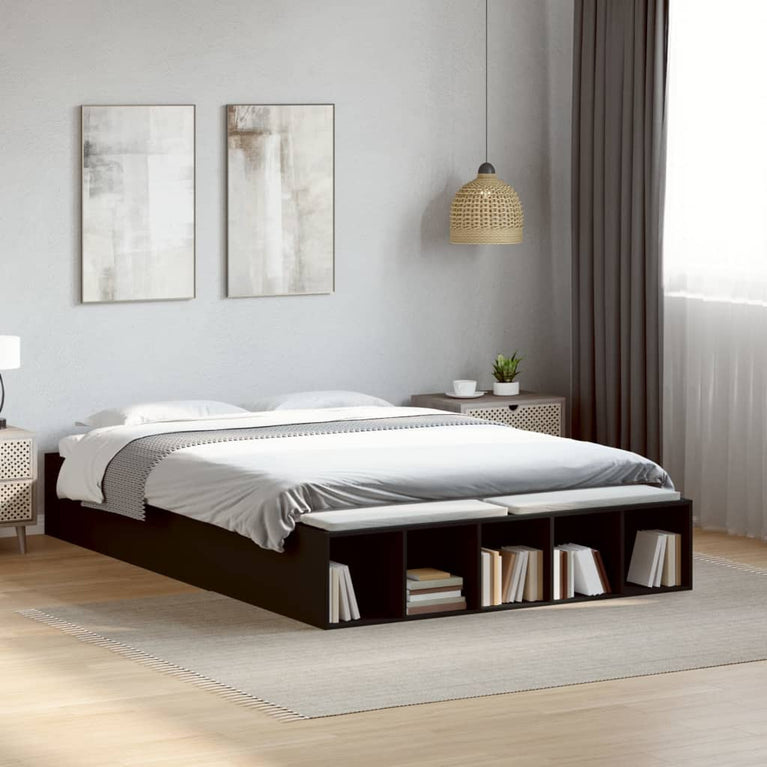 Bedframe bewerkt hout zwart 120x200 cm