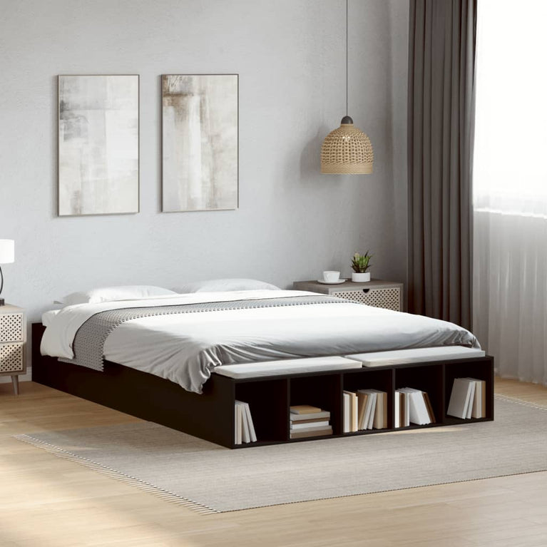 Bedframe LED massief hout zwart 140x190 cm