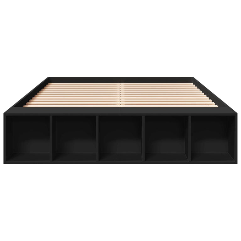 Bedframe LED massief hout zwart 140x190 cm