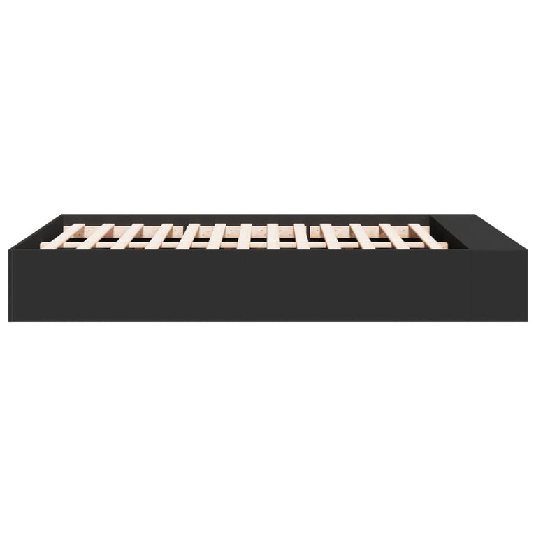 Bedframe LED massief hout zwart 140x190 cm