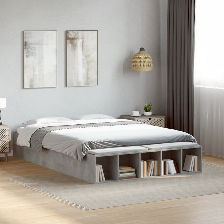 Bedframe bewerkt hout betongrijs 140x190 cm