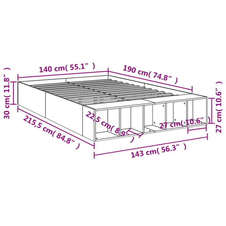 Bedframe bewerkt hout betongrijs 140x190 cm
