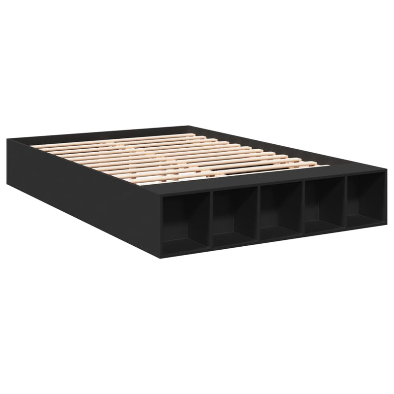 Bedframe bewerkt hout zwart 135x190 cm