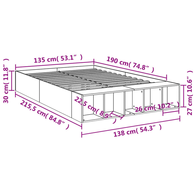 Bedframe bewerkt hout zwart 135x190 cm