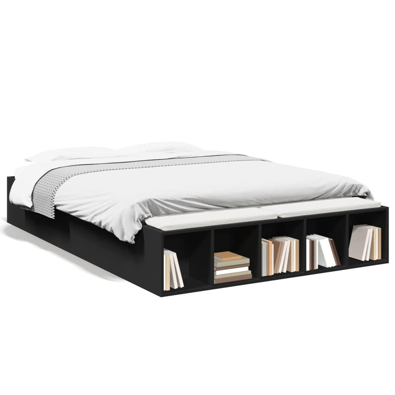 Bedframe bewerkt hout zwart 135x190 cm