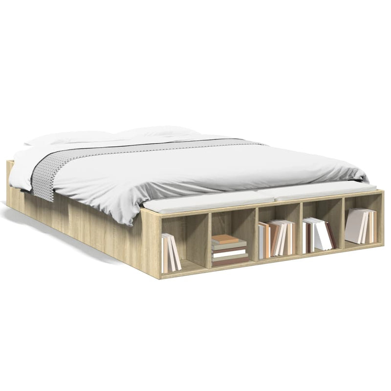 Bedframe bewerkt hout sonoma eikenkleurig 135x190 cm