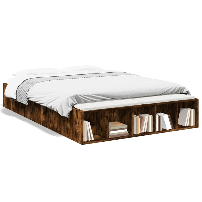 Bedframe bewerkt hout gerookt eikenkleurig 135x190 cm