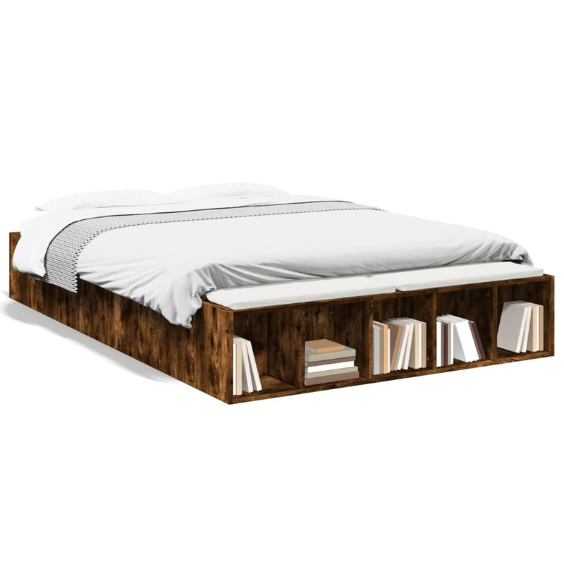 Bedframe bewerkt hout gerookt eikenkleurig 135x190 cm