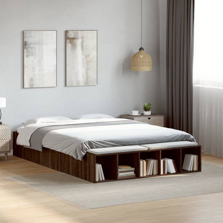 Bedframe bewerkt hout bruin eikenkleur 135x190 cm