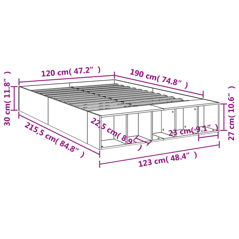 Bedframe bewerkt hout wit 120x190 cm