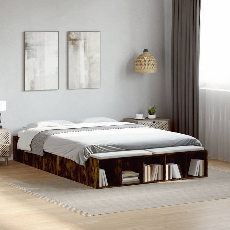 Bedframe bewerkt hout gerookt eikenkleurig 120x190 cm